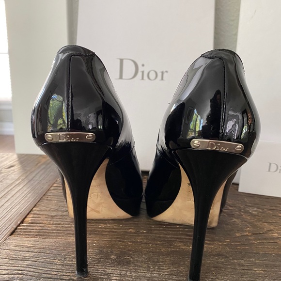 Dior Black Patent Leather Peep Toe Pumps - Picture 2 of 4